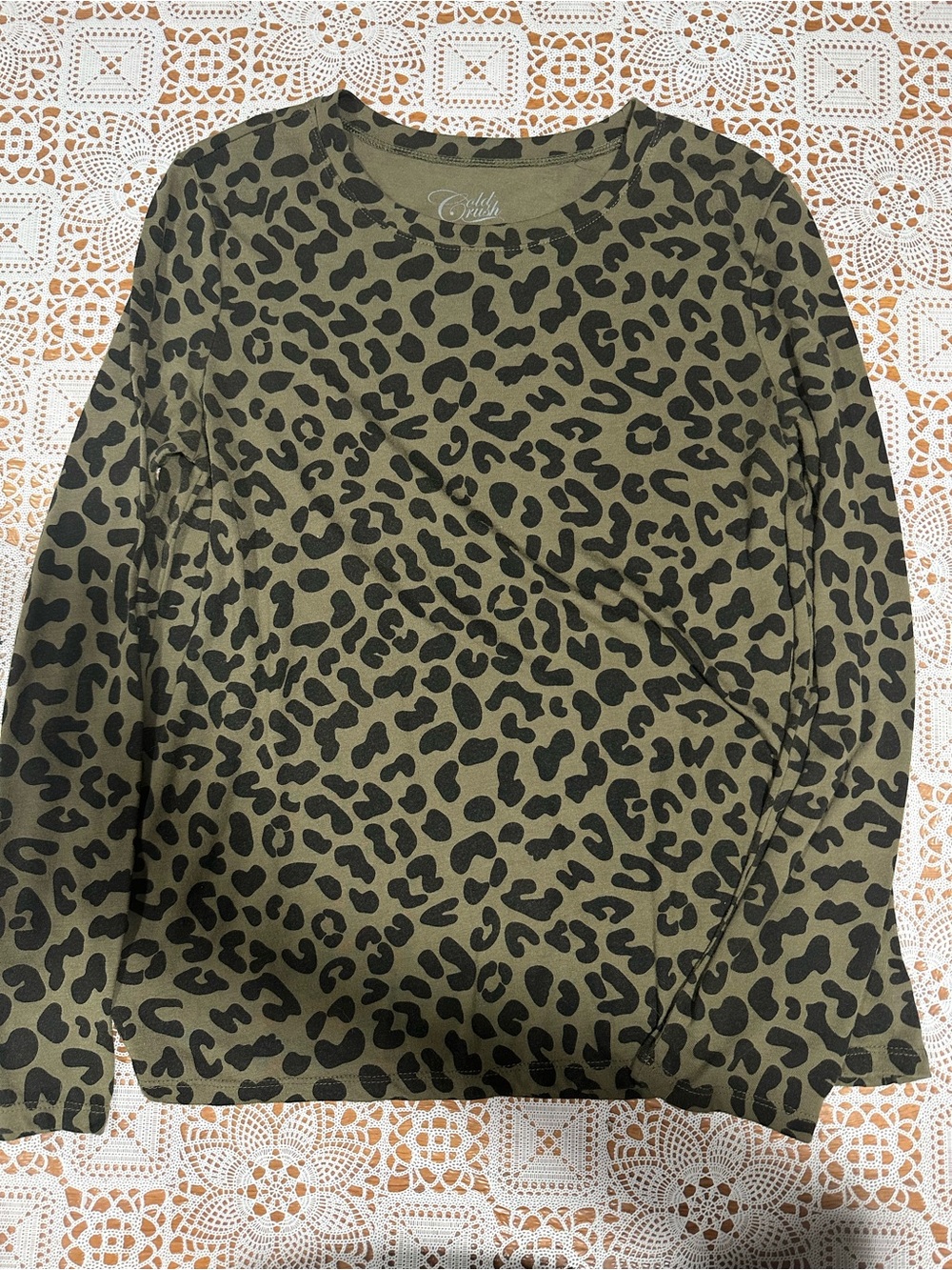 Cold Crush Olive Green Leopard Print Long Sleeve Top Medium